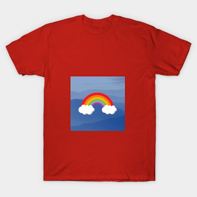 Rainbow with Puffy Clouds in Blue Mountains T-Shirt by livmilano